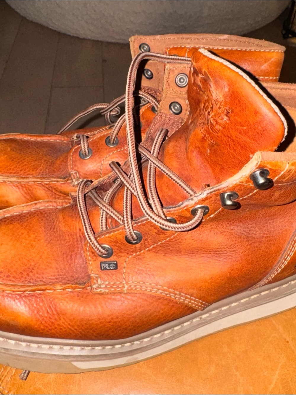 Timberland PRO Barstow Men's Orange-Brown Leather Lace-Up Work Boots